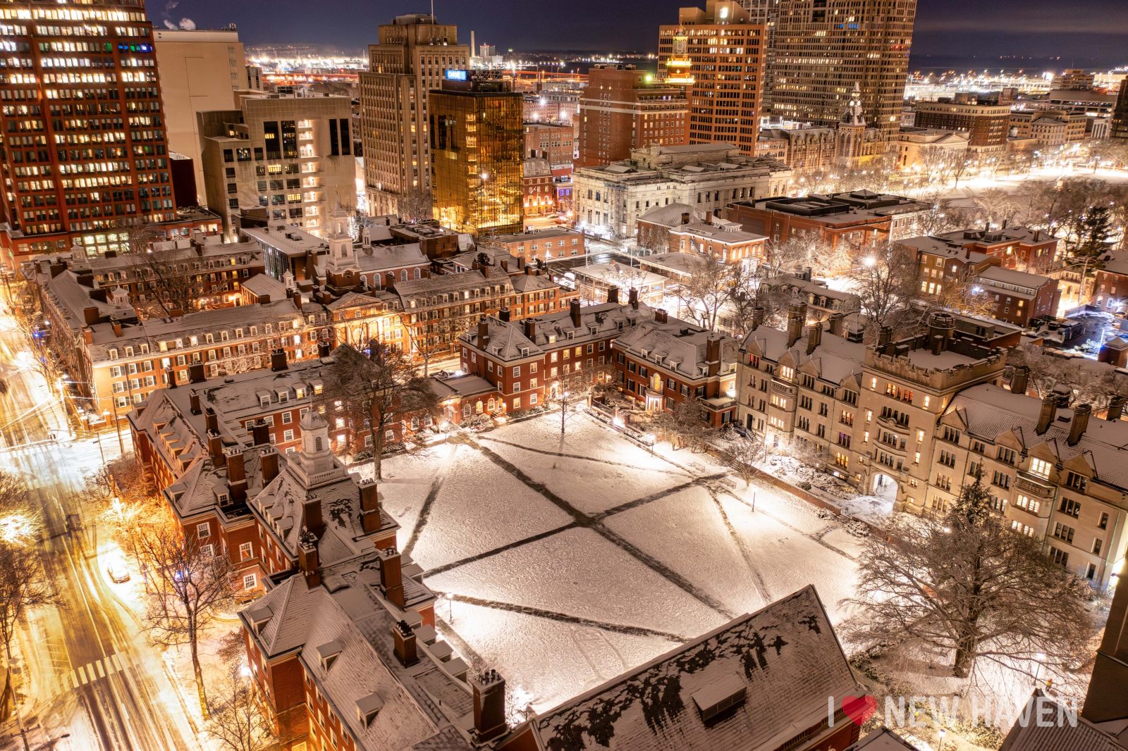 silliman from above and at night in the winter 